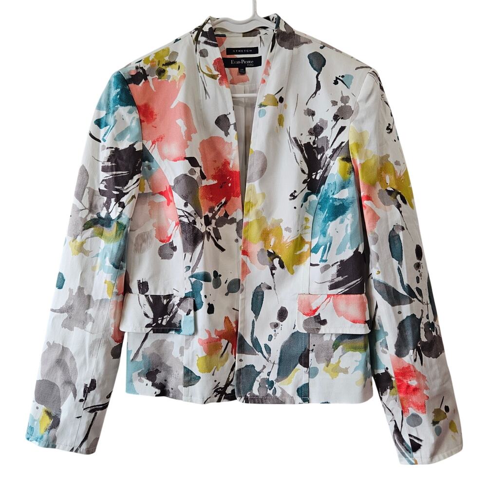 Evan Picone Watercolor Floral Blazer 10P Career Jacket
